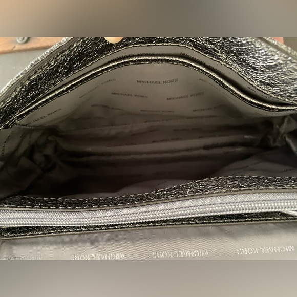 Michael Kors quilted metallic silver Sloan handbag purse silver chain ELNC~ - Picture 13 of 16